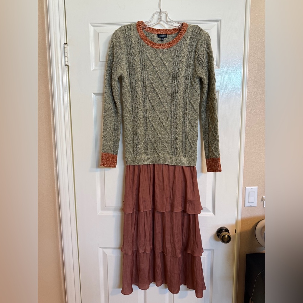 Anthropologie Current Air Cable Knit Maxi Tiered Sweater Dress, Size XS